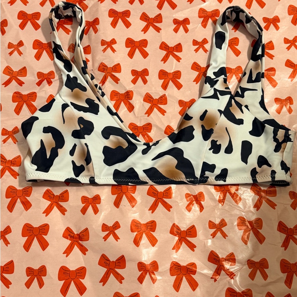 SHEIN Black and White Animal Print Bikini Top